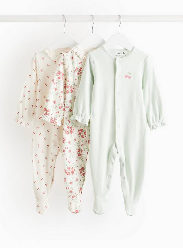 Cherry Printed Frill Sleepsuit 3 Pack 3-6 months